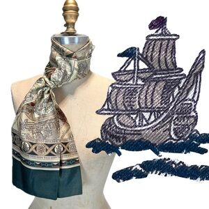 New England Mackintosh old‎ world map antique sailing ship silky scarf history